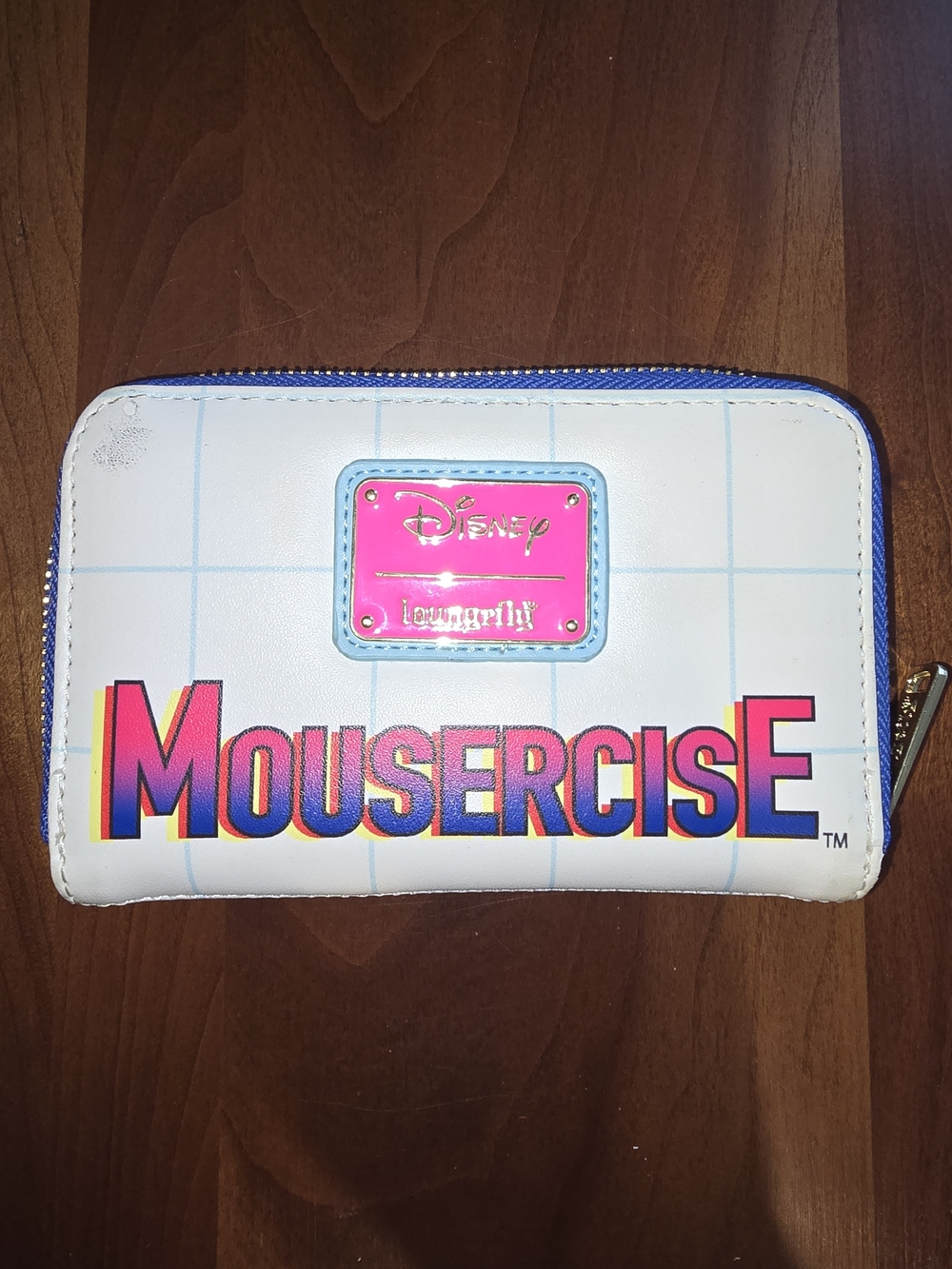 Loungefly White Wallet with Pink and Blue 'Mousercise' Graphic